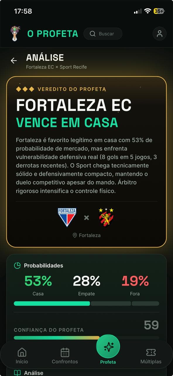 Análise pré-jogo com o Profeta